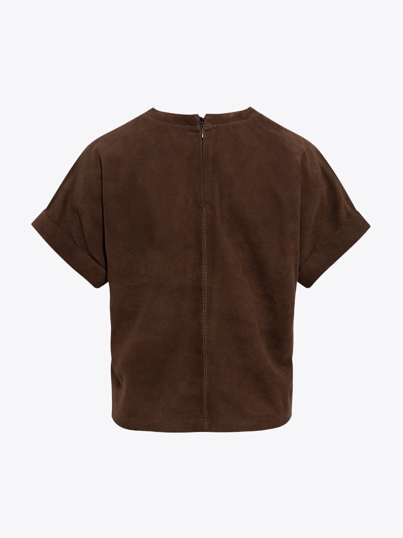 Güderi Sıfır Yaka T-Shırt - Kahve