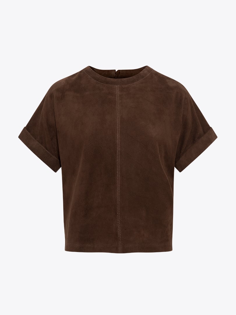 Güderi Sıfır Yaka T-Shırt - Kahve