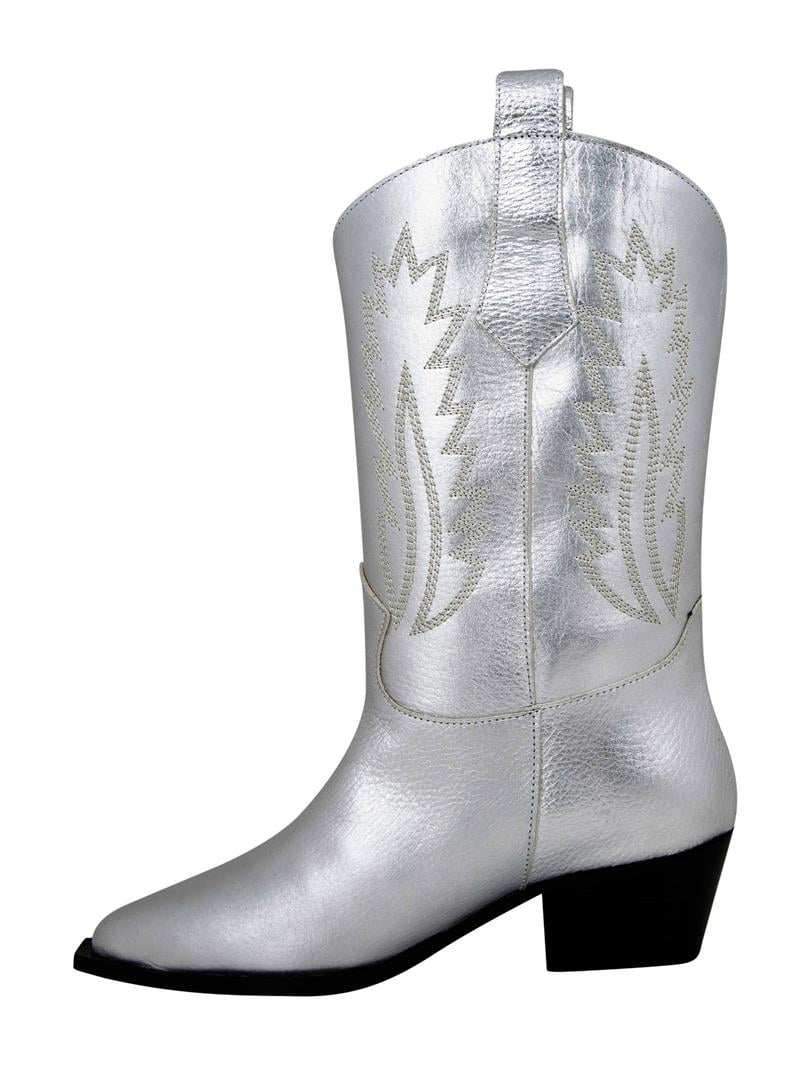 Gümüş Desenli Deri Çizme - Silver