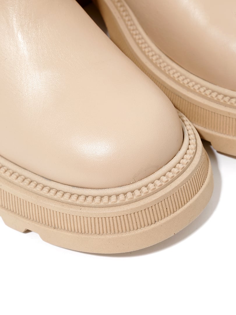 Gümüş Tokalı Uzun Deri Bot - Bej