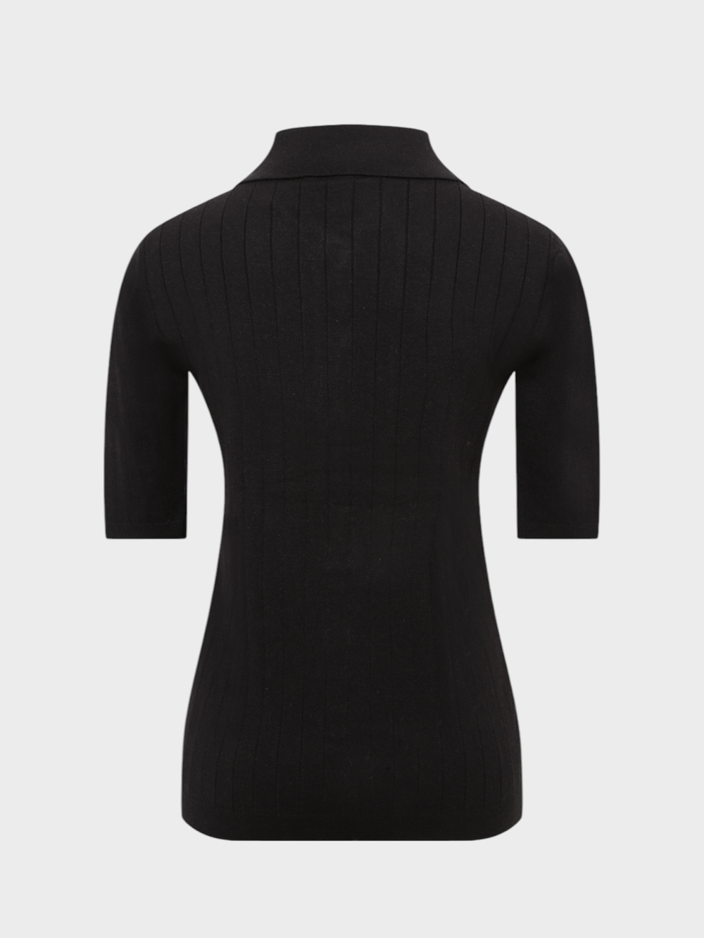 İkonik Düğmeli Yakalı Truvakar Kollu Örme Bluz - Siyah