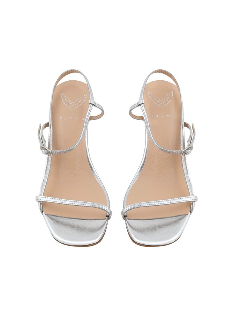 İnce Bantlı Kısa Topuklu Ayakkabı - Silver