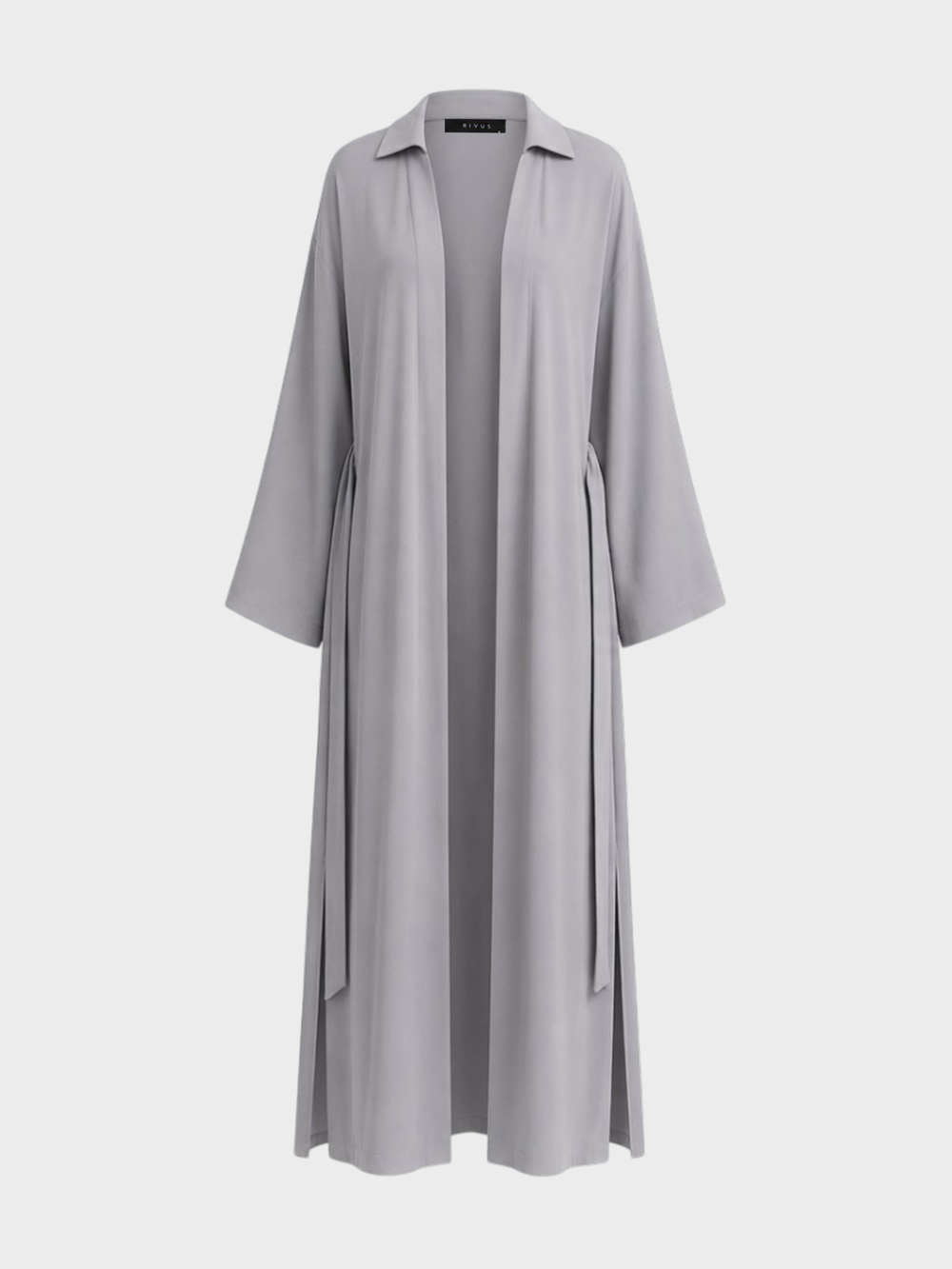 Bağlama Detaylı Maxi Boy Gömlek Yaka Kimono - Gri
