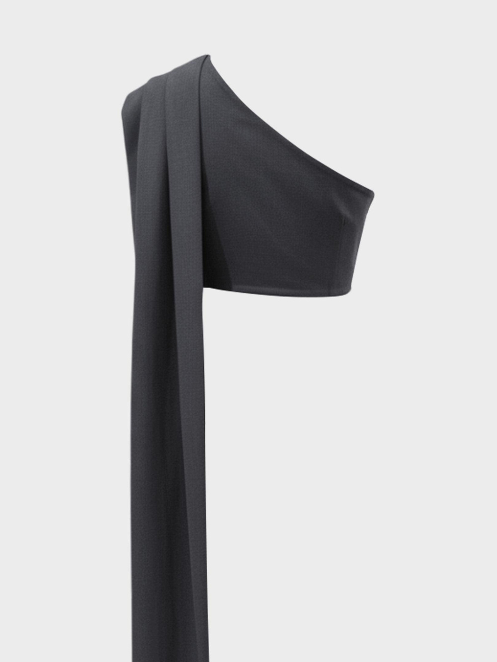 Asimetrik Şal Detaylı Crop Bluz - Gri