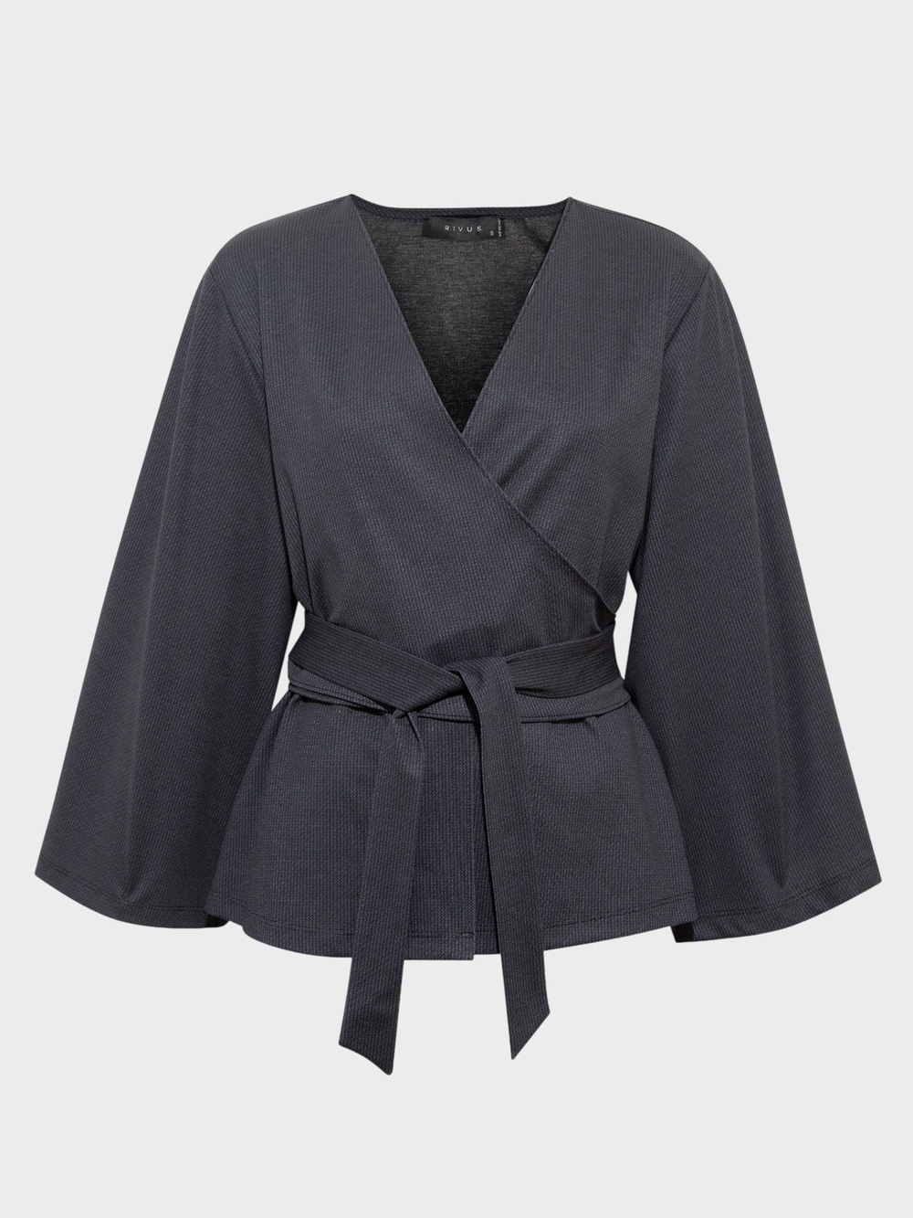 Bağlama Detaylı Kruvaze Yaka Dökümlü Bluz - Lacivert