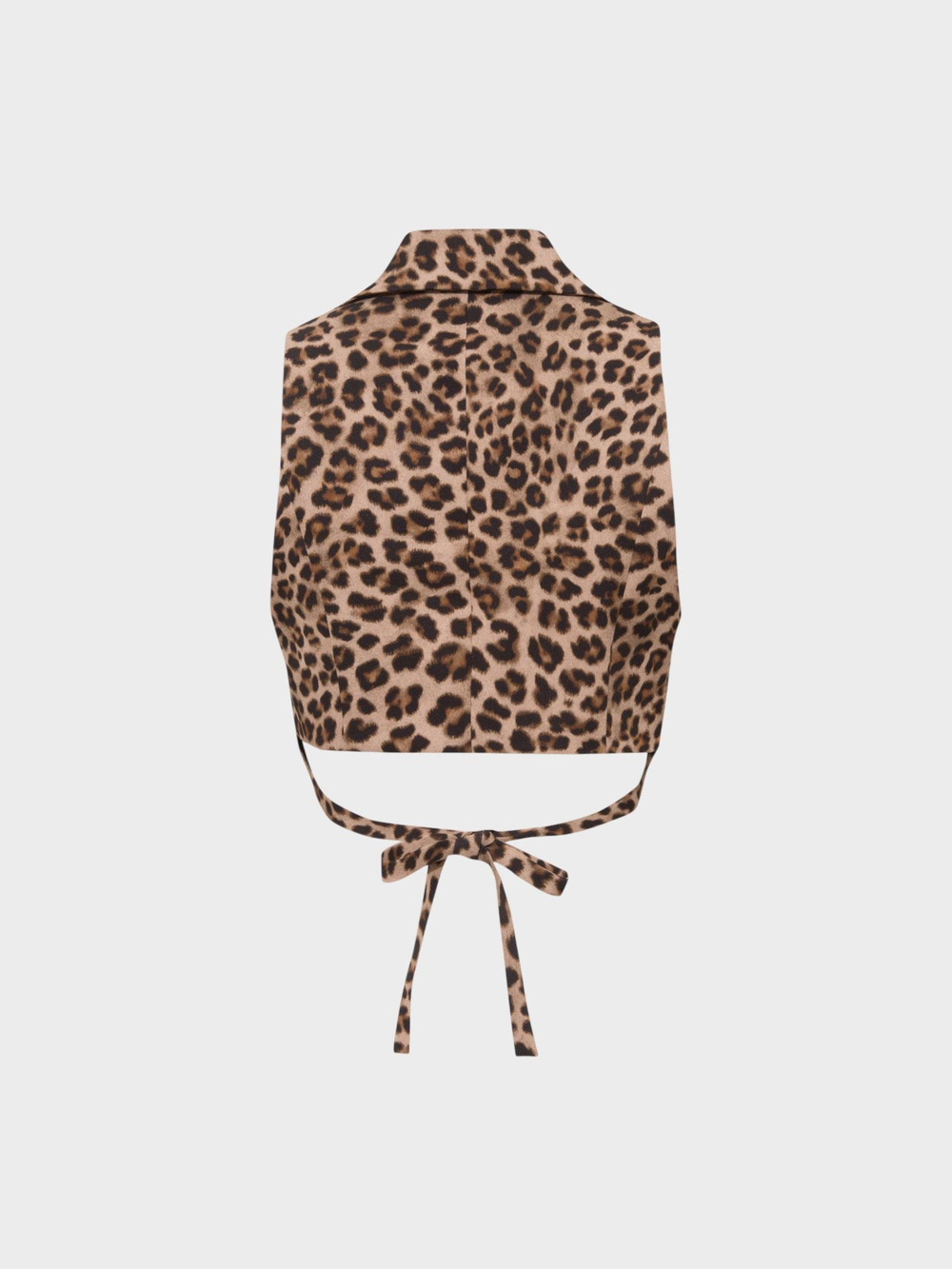 Bel Dekolteli Arkadan Bağlama Detaylı Yelek - Leopar