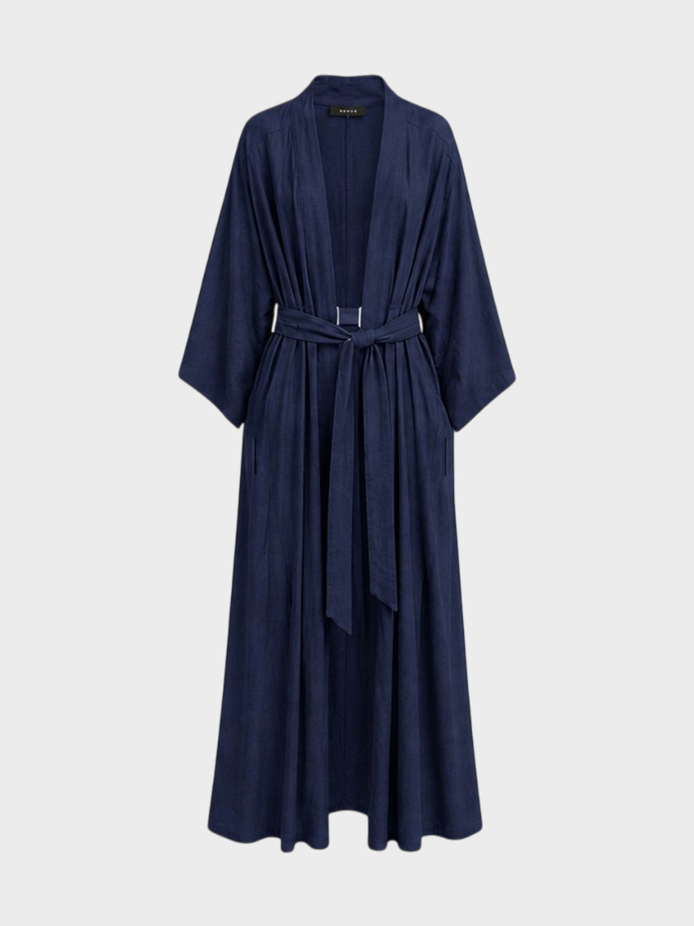 Beli Bağlama Detaylı Keten Kimono - İndigo