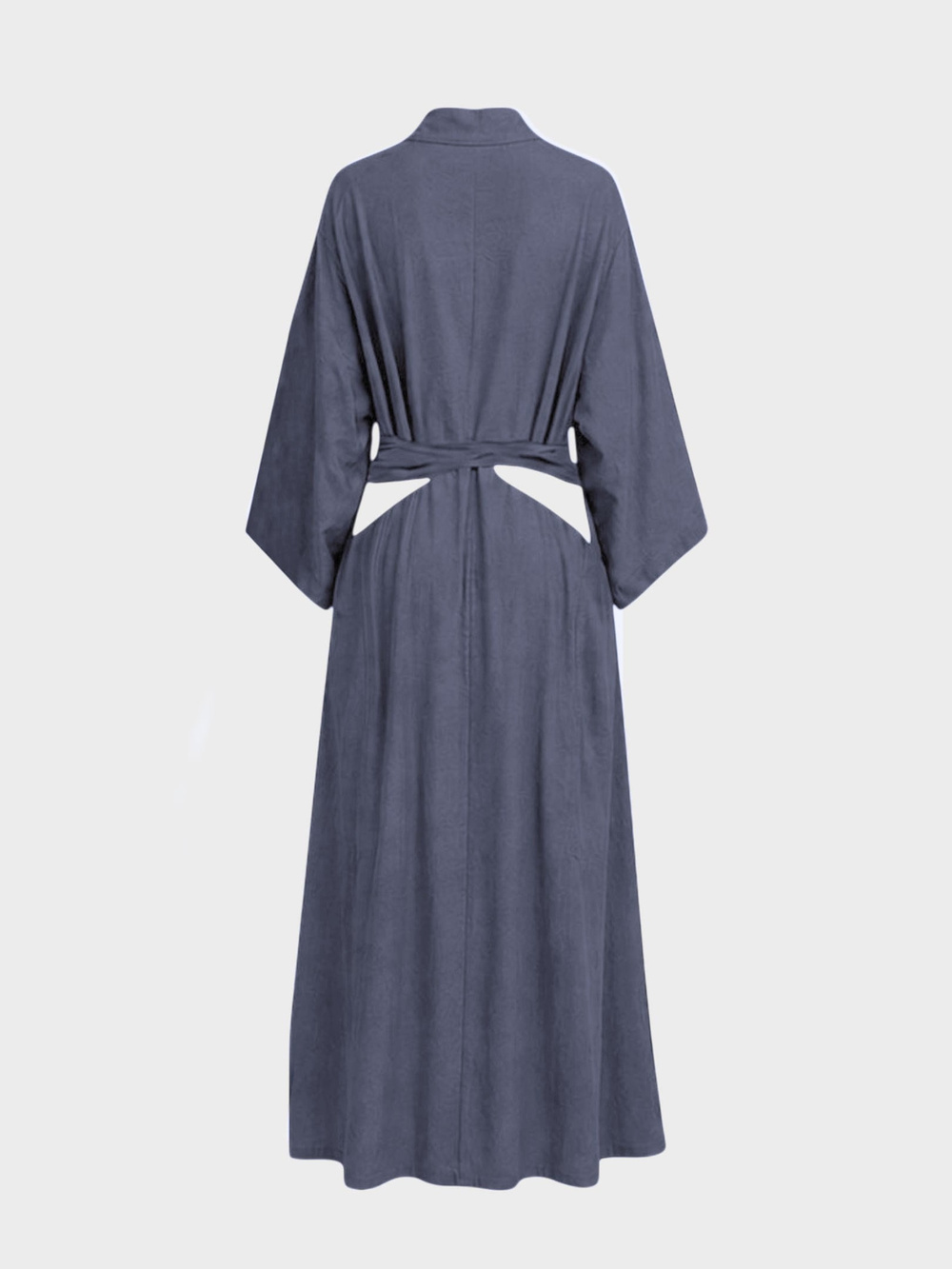 Beli Bağlama Detaylı Keten Kimono - İndigo