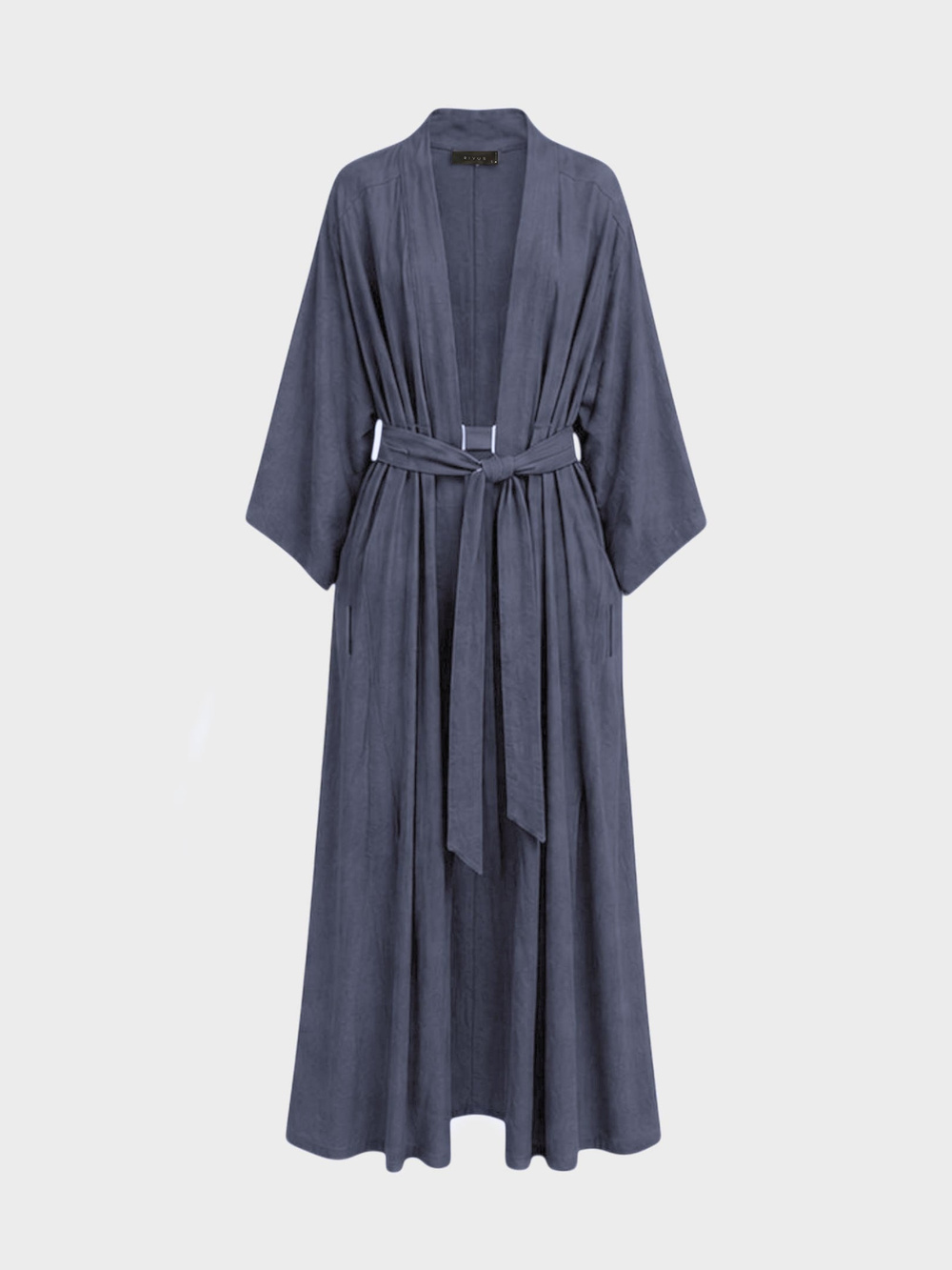 Beli Bağlama Detaylı Keten Kimono - İndigo