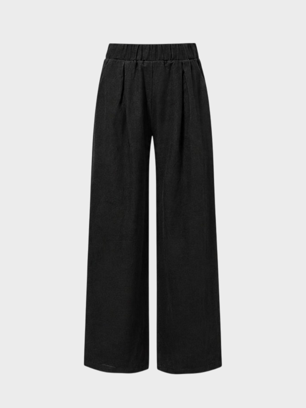 Beli Lastikli Keten Pantolon - Siyah