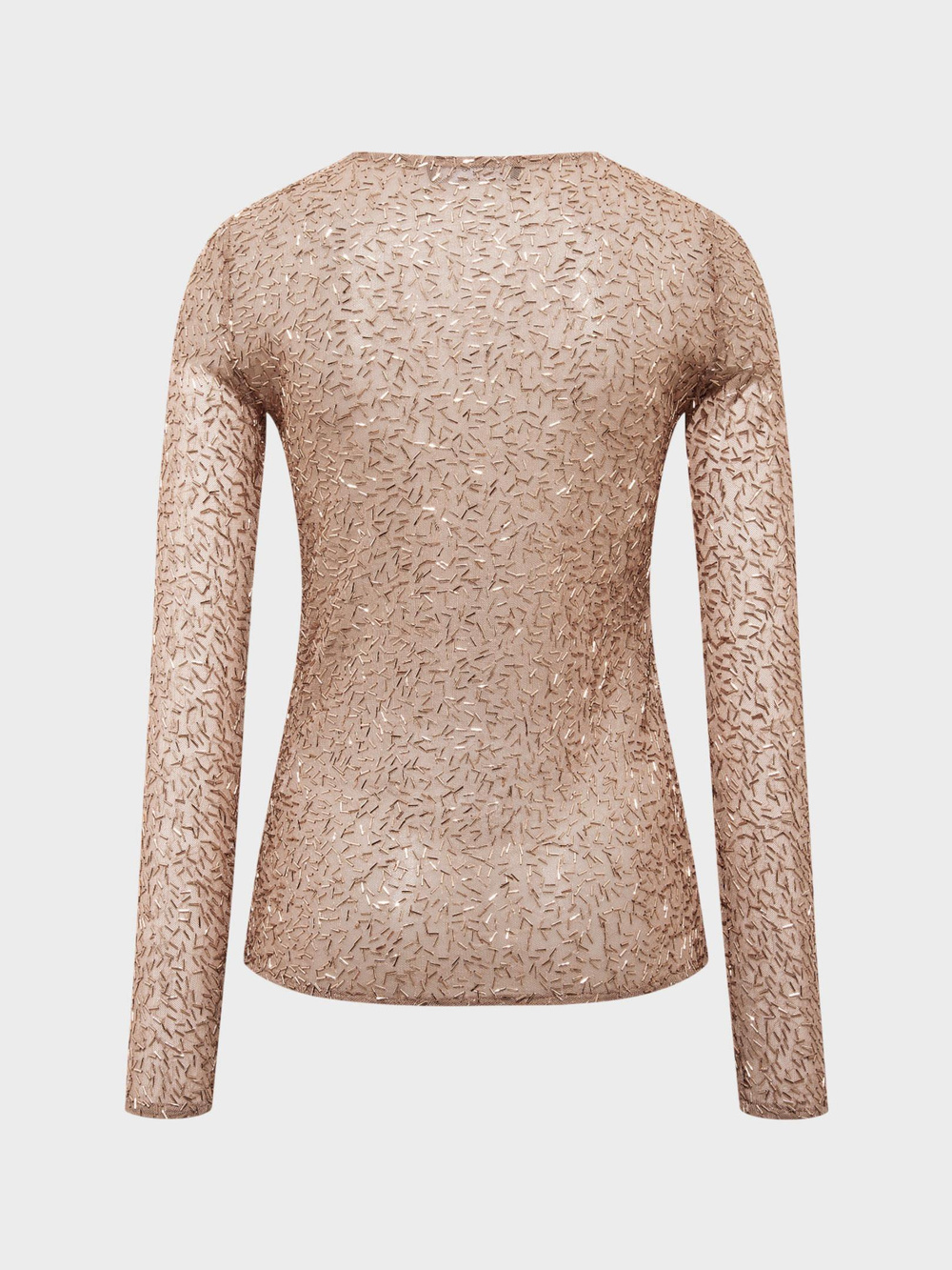 Bisiklet Yaka Boncuk Taş Detaylı  Uzun Kollu Transparan Bluz - Bakır