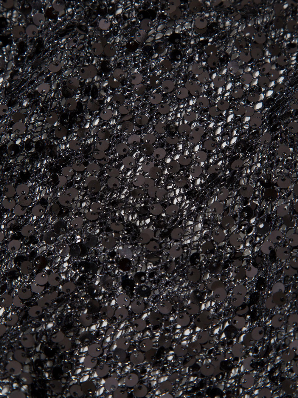 Bisiklet Yaka Payetli File Kumaş Uzun Kollu Body Bluz - Siyah