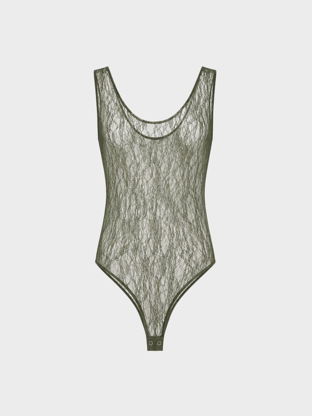 Dantel Bisiklet Yaka Alttan Çıtçıtlı Body - Haki