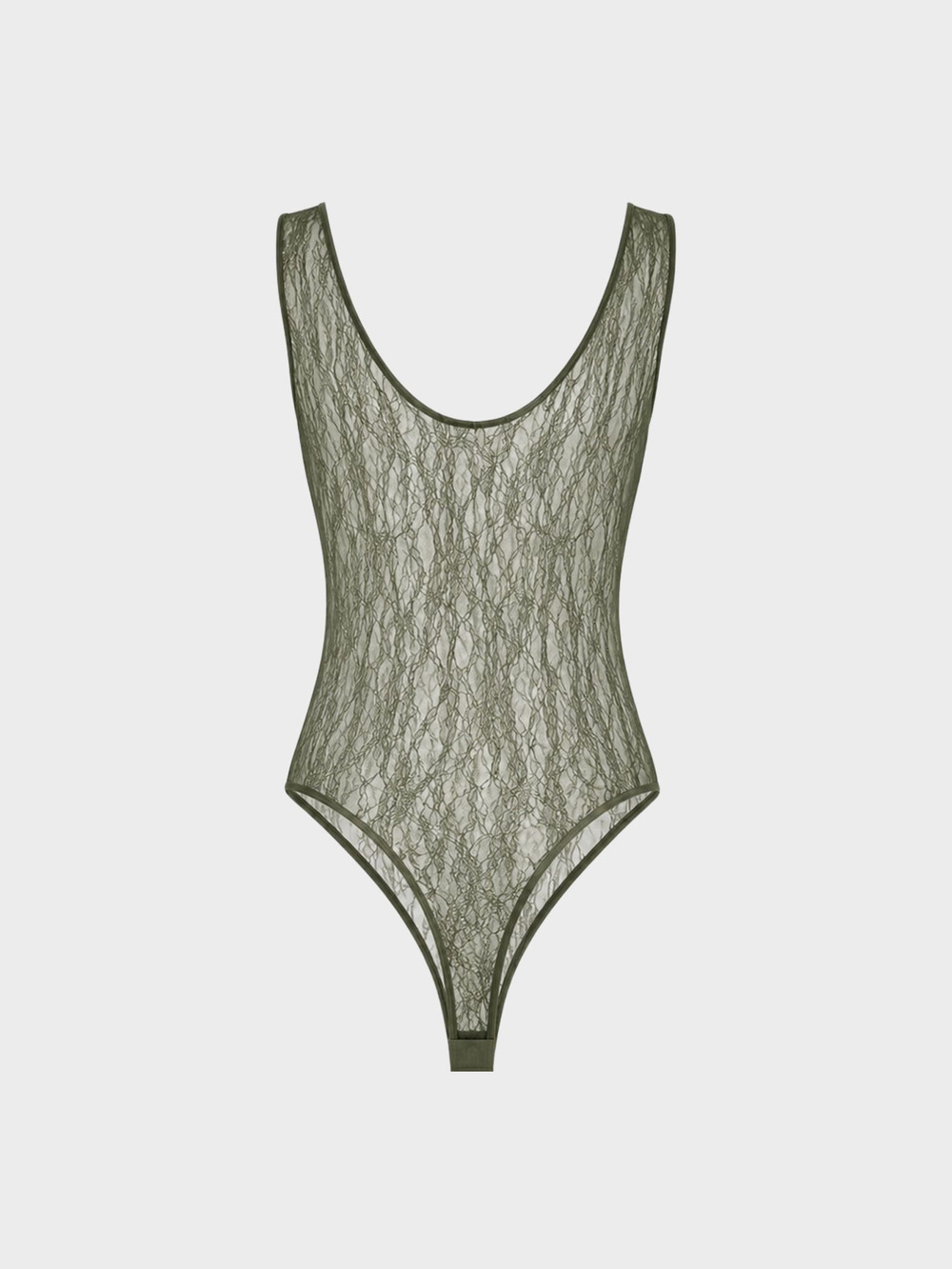 Dantel Bisiklet Yaka Alttan Çıtçıtlı Body - Haki