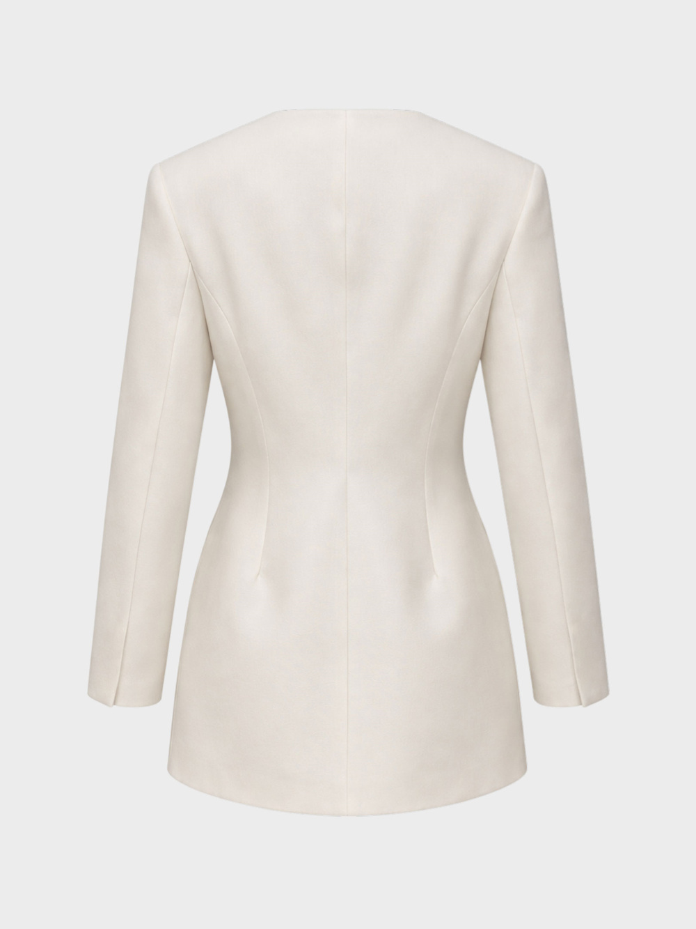 Düğme Detaylı ve Dik Omuzlu Ceket Elbise - Ekru