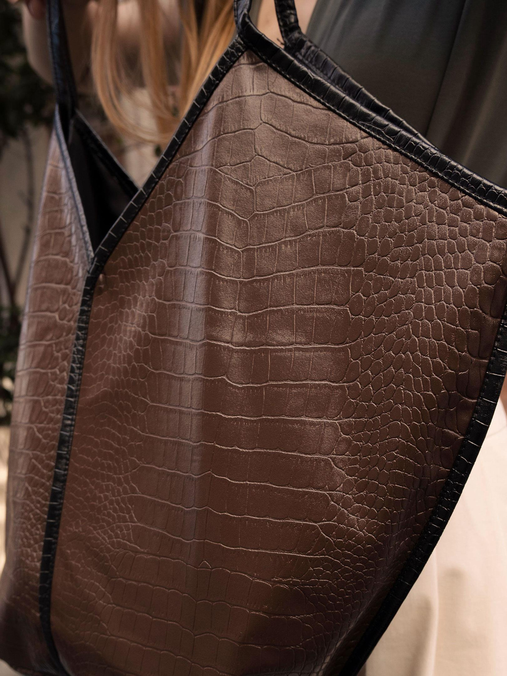 Form Croco Tote Çanta - Kahve