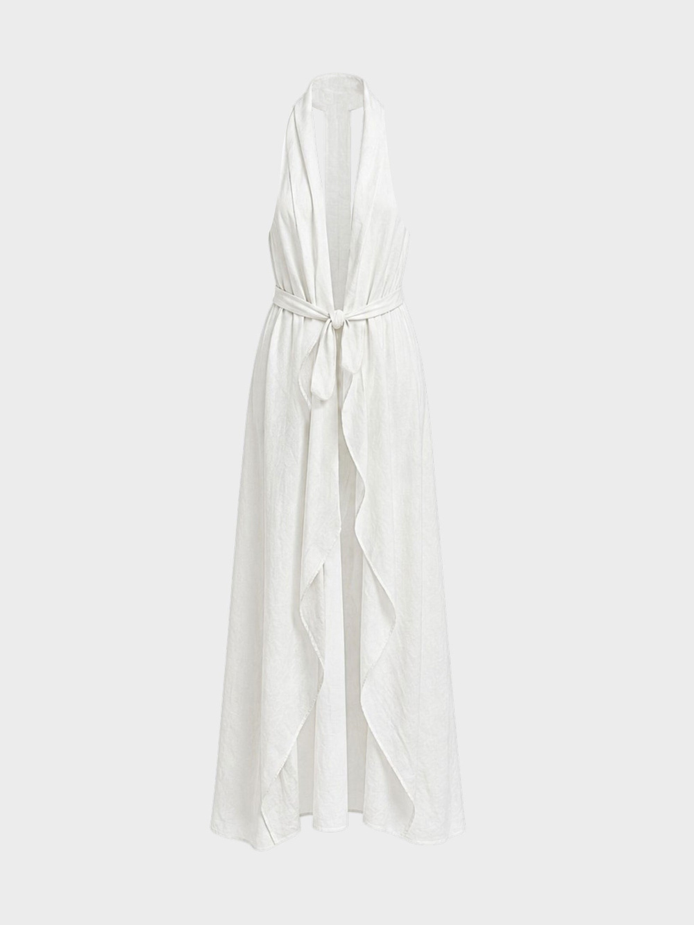 Halter Askı Detaylı Keten Kimono - Beyaz