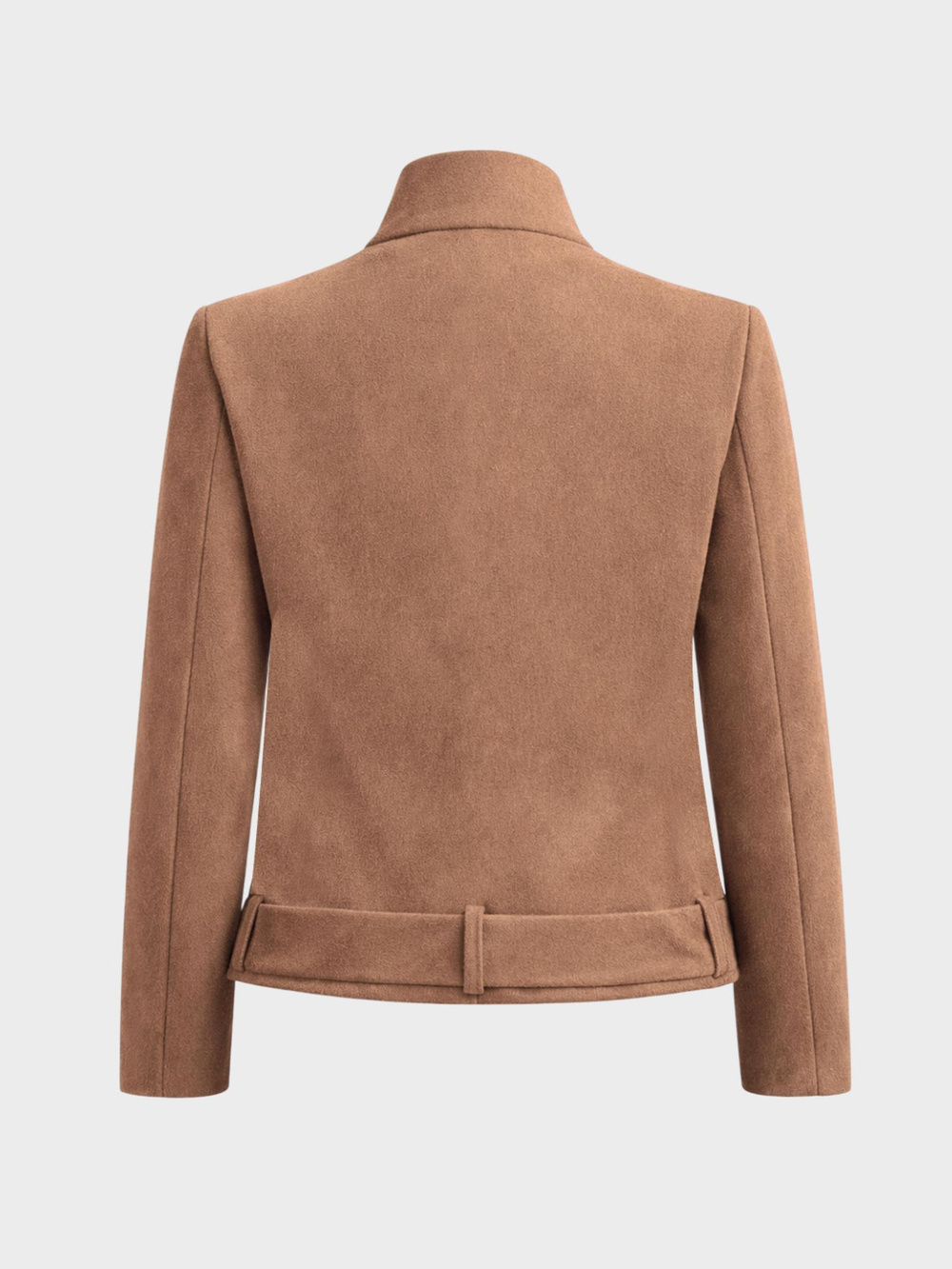 Kemer Detaylı Dik Yaka Kısa Süet Ceket - Kahve