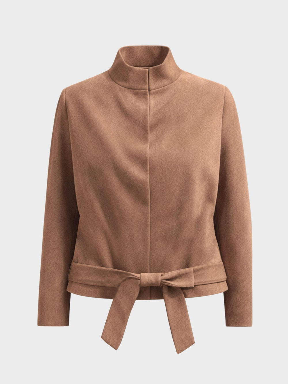 Kemer Detaylı Dik Yaka Kısa Süet Ceket - Kahve