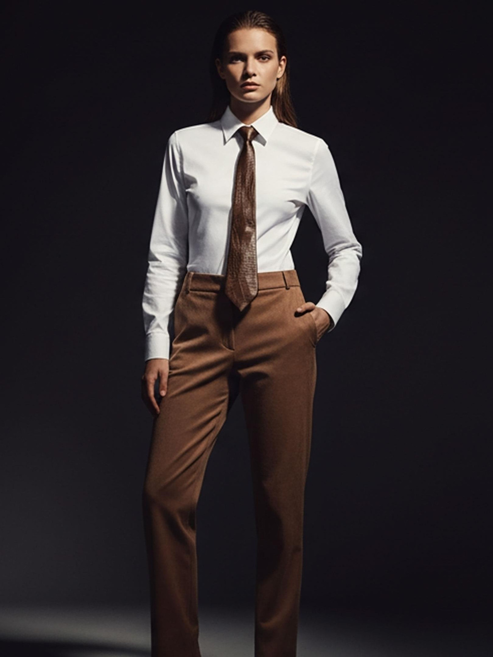 Kroko Deri Kravat - Kahve