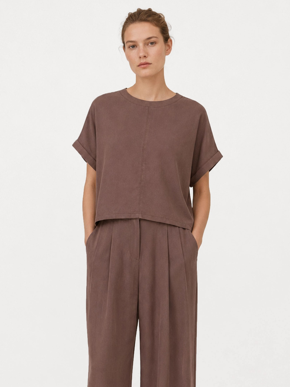 Modal Rahat Kesim T-shirt - Kahve