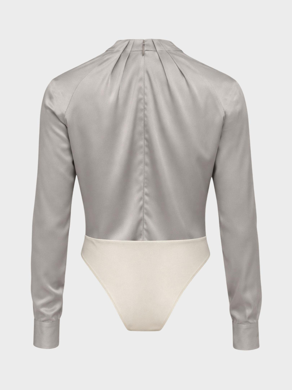 Özel Tasarım Büzgü Yaka Detaylı Çıtçıtlı Body Bluz - Gri