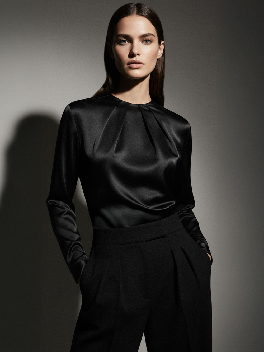 Özel Tasarım Büzgü Yaka Detaylı Çıtçıtlı Body Bluz - Siyah