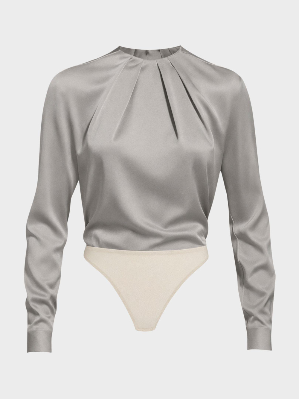 Özel Tasarım Büzgü Yaka Detaylı Çıtçıtlı Body Bluz - Gri