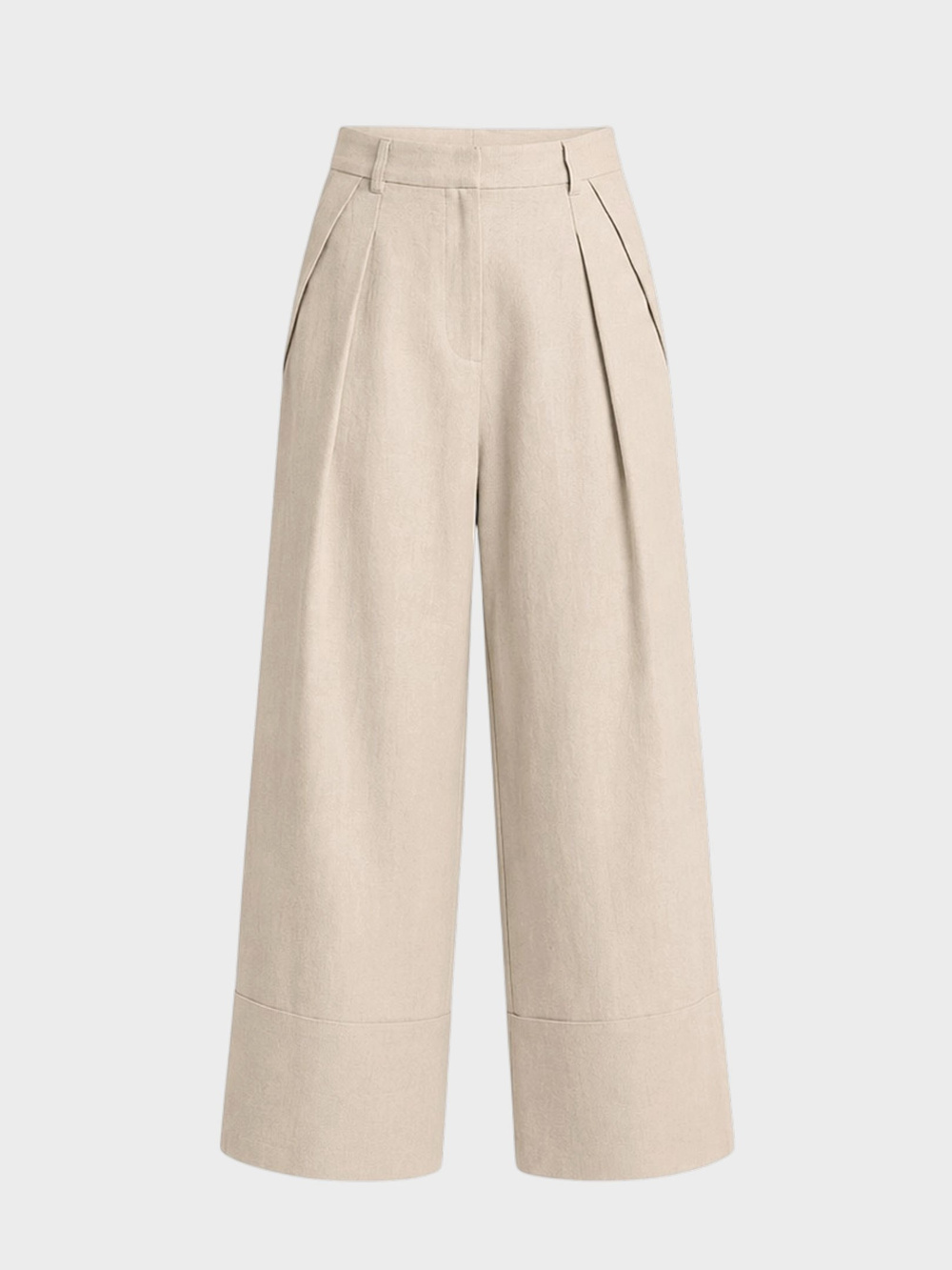 Pile Detaylı Keten Pantolon - Bej