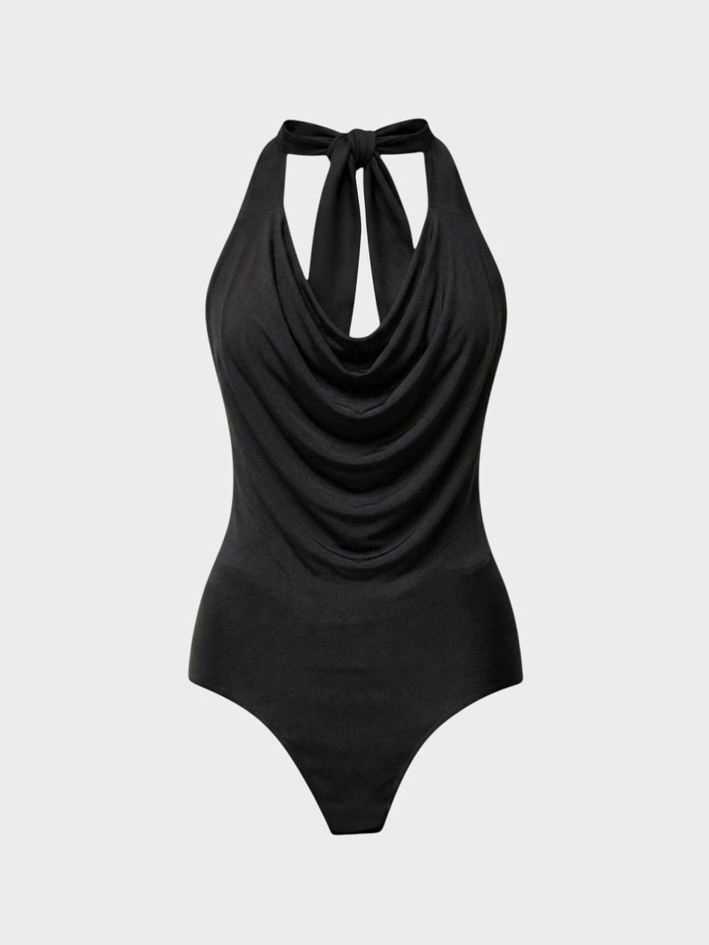 Sırt Dekolteli Kavisli Drape Detaylı Alttan Çıtçıtlı Body - Siyah