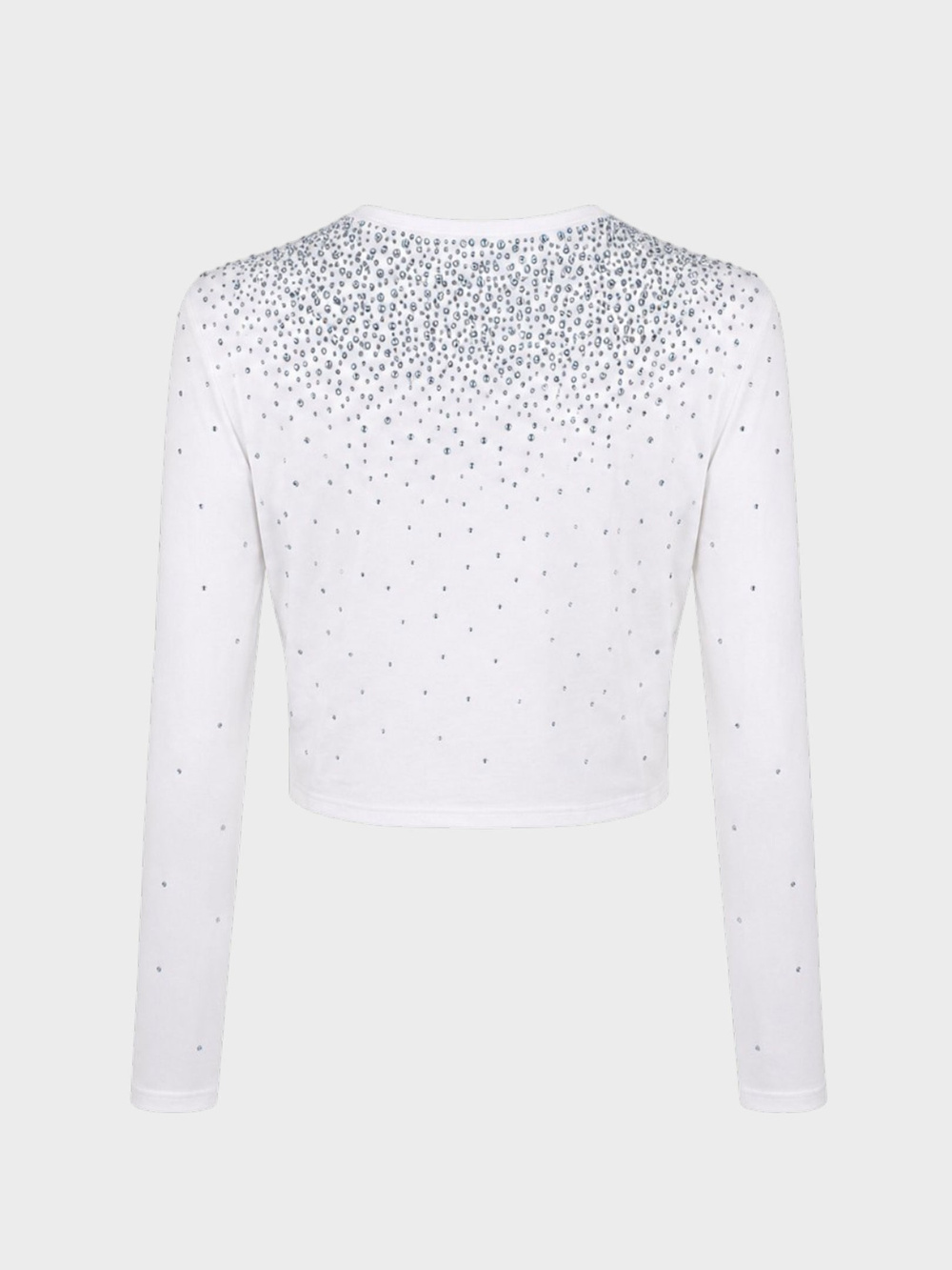 Taş Başkı Bisiklet Yaka Crop Bluz - Beyaz