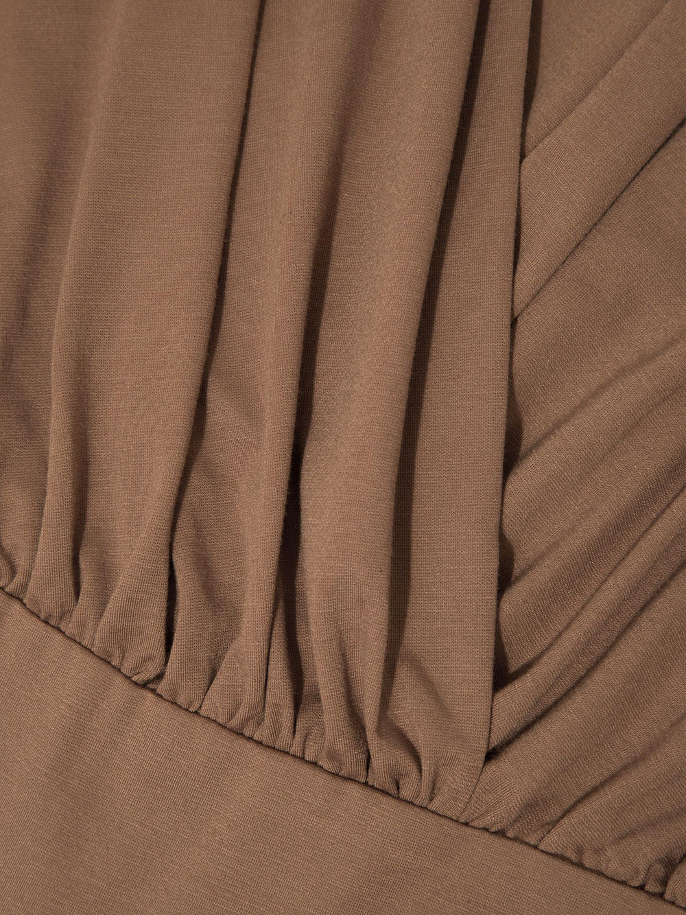 V Yakalı Büzgülü Uzun Kollu Body - Vizon