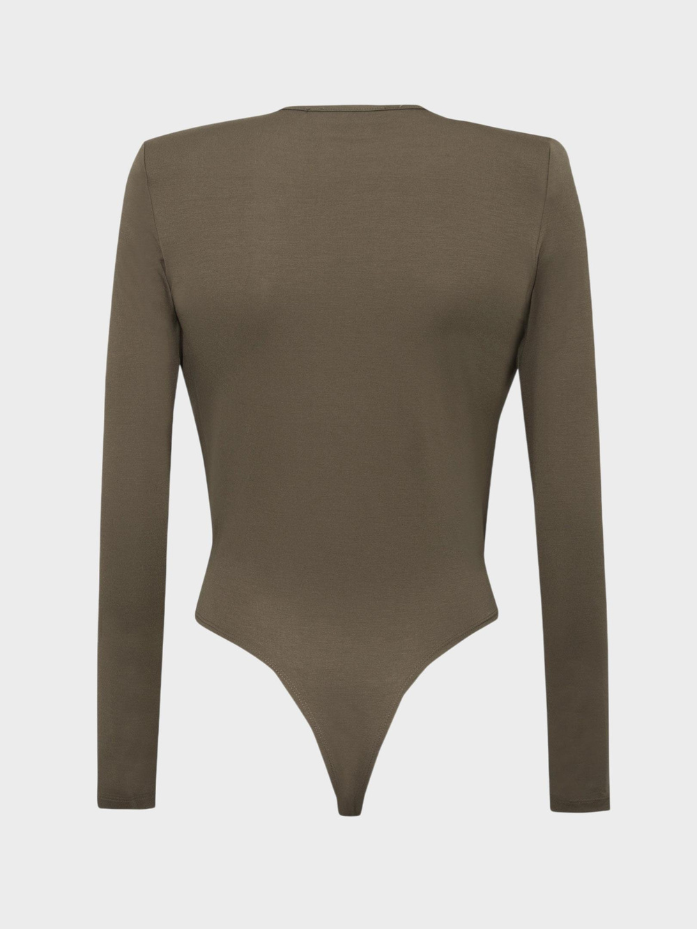 V Yakalı Büzgülü Uzun Kollu Vatkalı Body - Haki