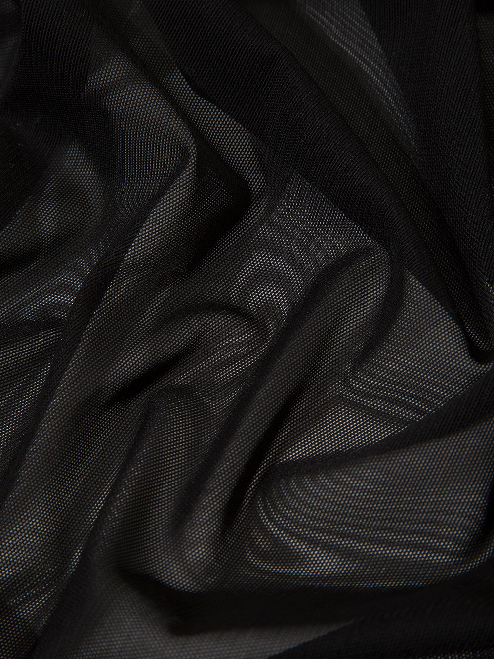 Vatkalı Bisiklet Yaka Tül T-Shirt - Siyah