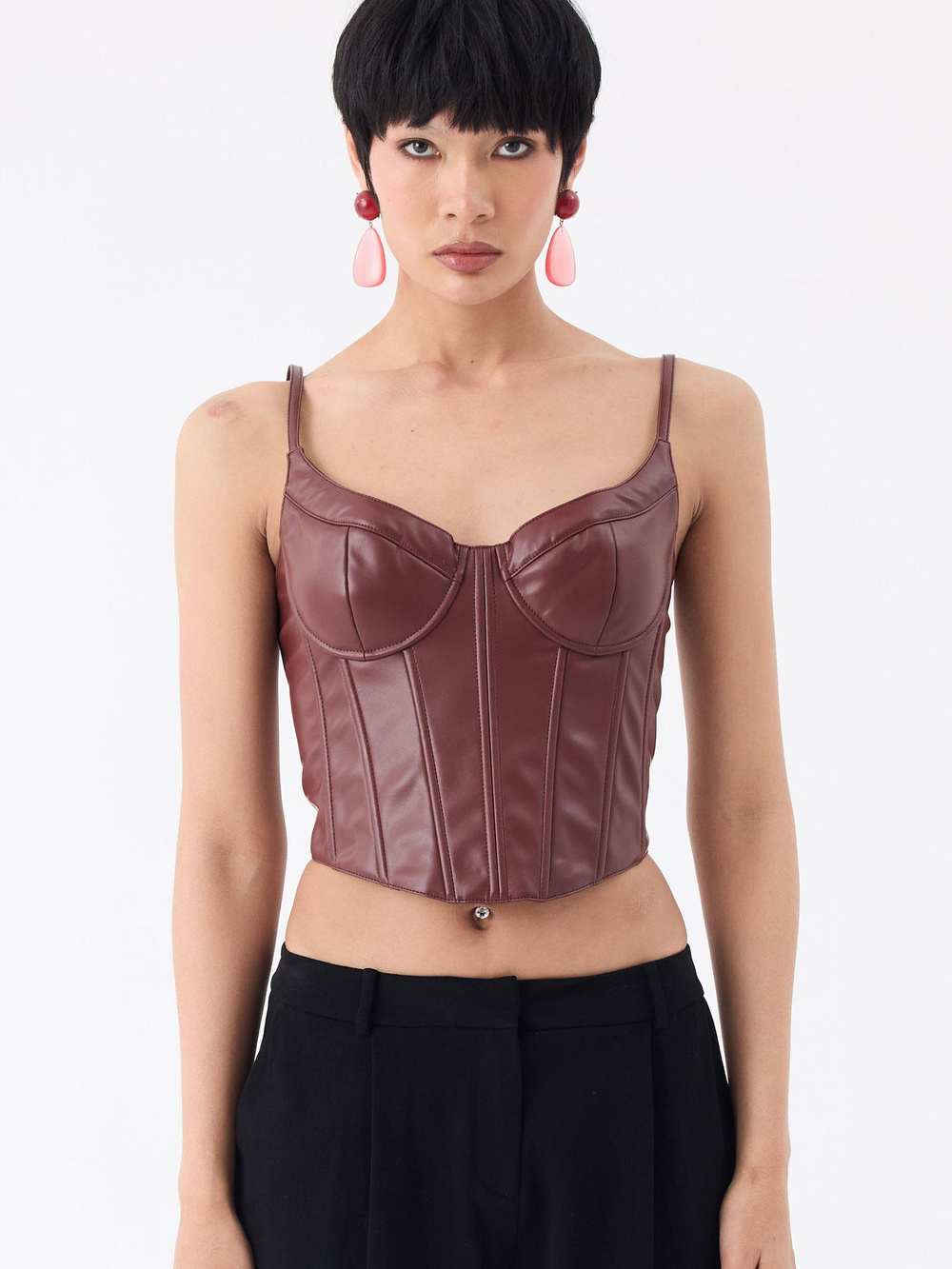 Vegan Deri Büstiyer - Bordo