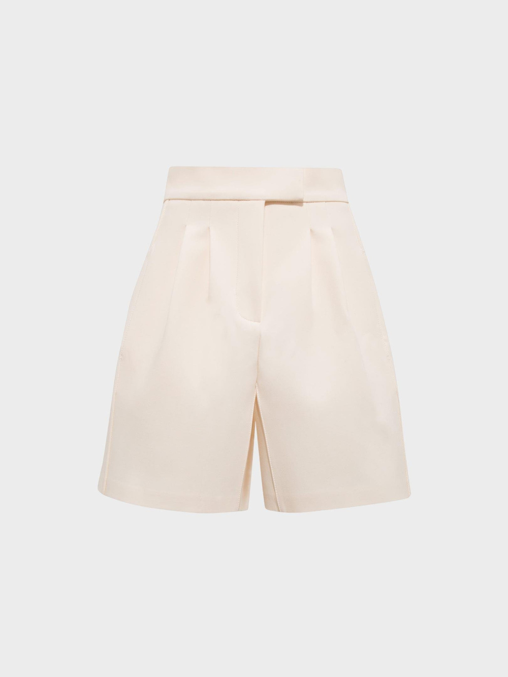 Yüksek Belli Nervür Dikişli Bol Paçalı Pile Detaylı Şort - Ekru