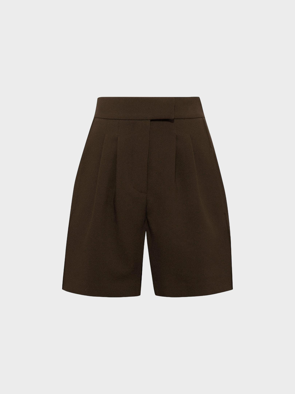 Yüksek Belli Nervür Dikişli Bol Paçalı Pile Detaylı Şort - Kahve