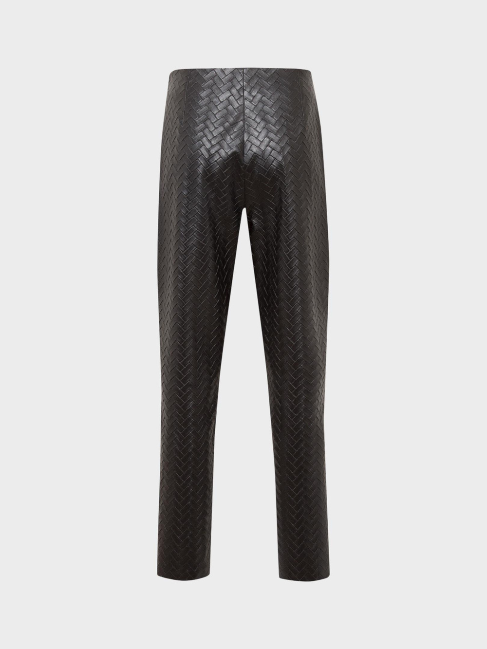 Yüksek Belli Nervür Dikişli Sigara Paça Vegan Örgü Deri Pantolon - Siyah