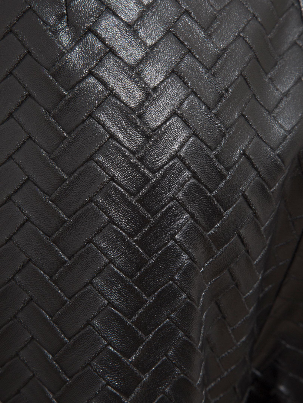 Yüksek Belli Nervür Dikişli Sigara Paça Vegan Örgü Deri Pantolon - Siyah