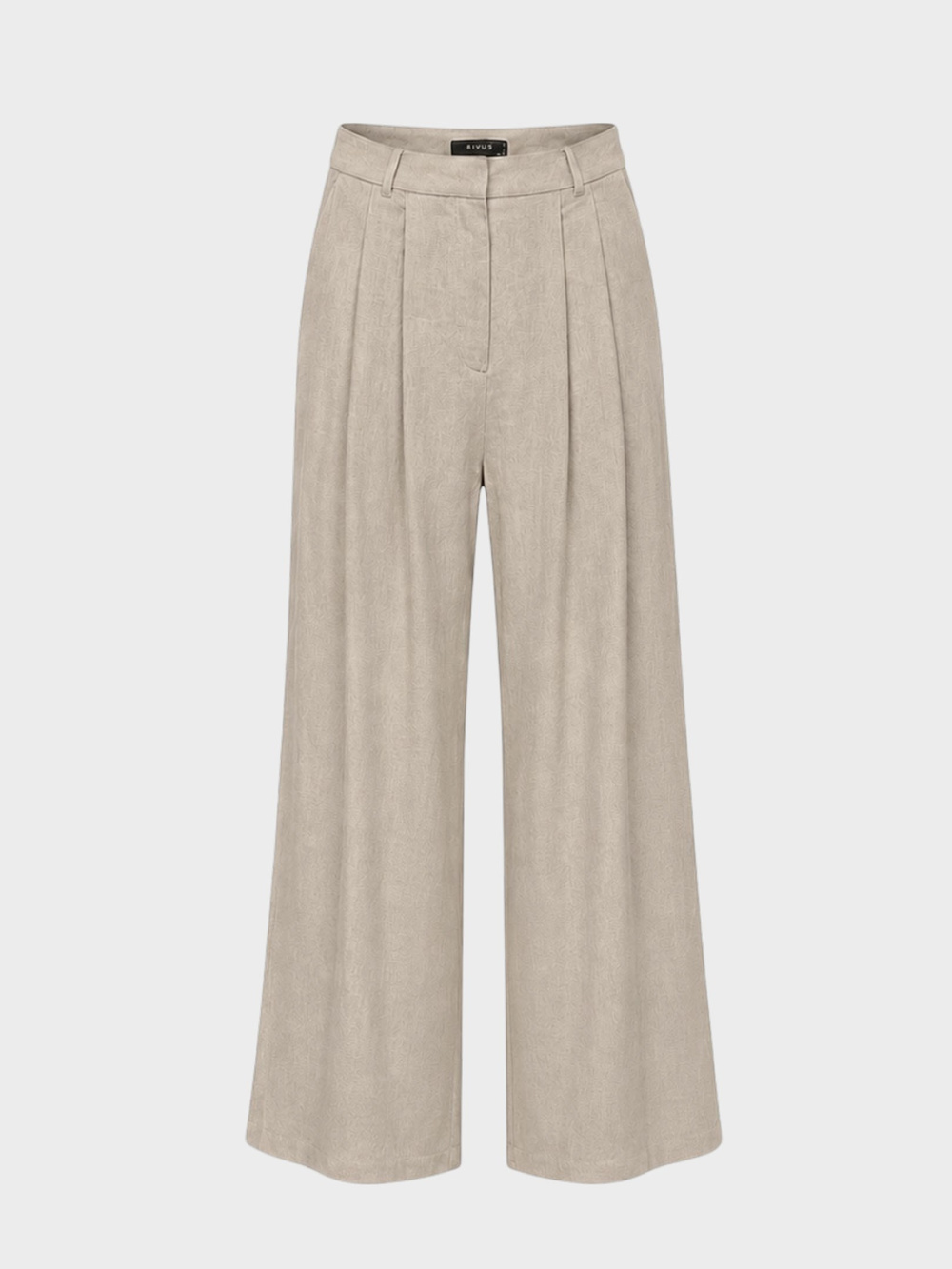 Pile Detaylı Geniş Paçalı Keten Pantolon - Yeşil
