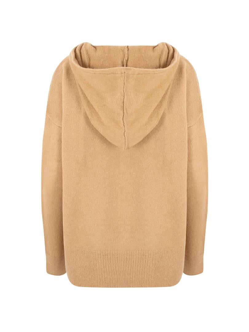 Kapüşonlu Triko Kazak - Vizon