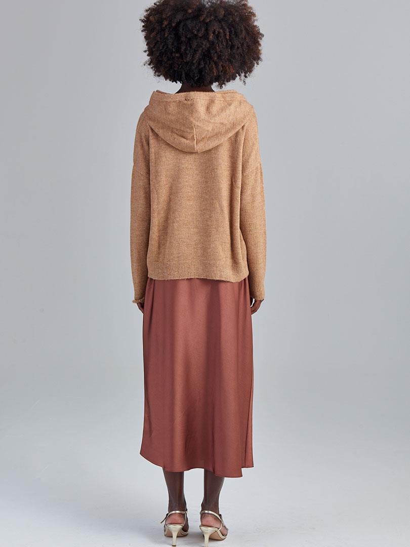 Kapüşonlu Triko Kazak - Vizon