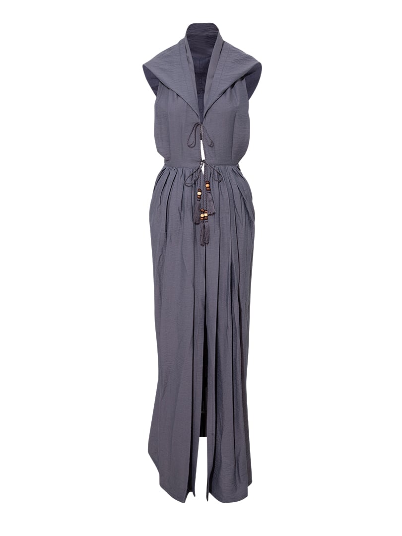 Kapüşonlu Uzun Kimono - Antrasit