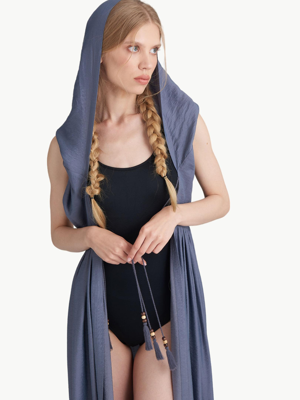 Kapüşonlu Uzun Kimono - Antrasit