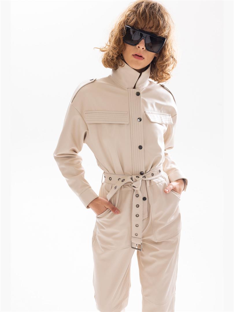 Kemerli Deri Tulum - Ekru