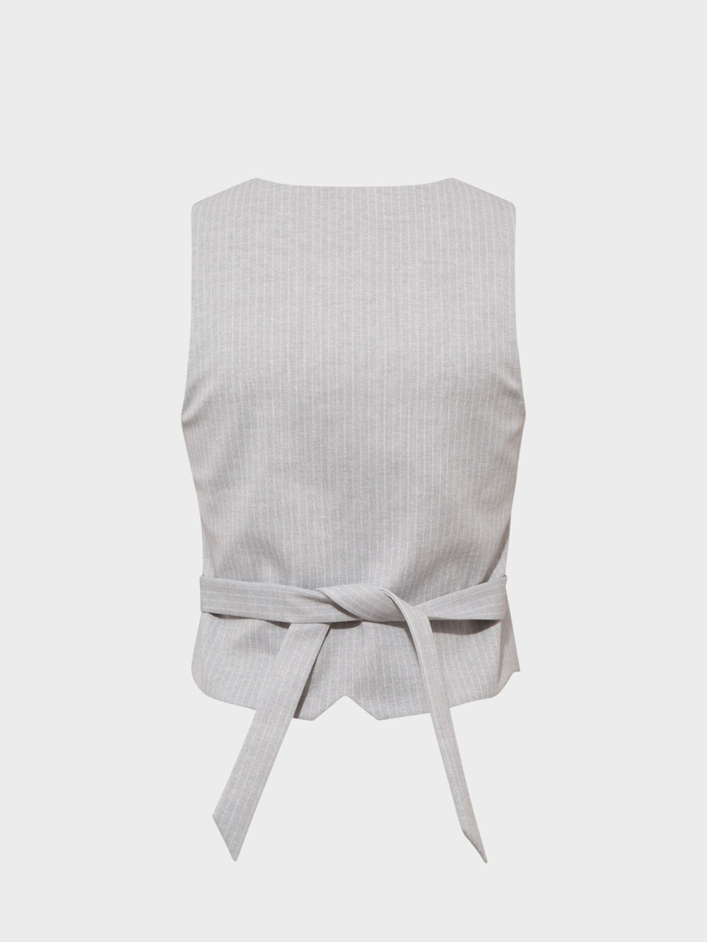 Kruvaze Düğmeli Yelek - Gri Çizgili