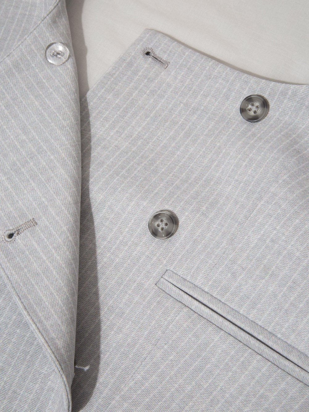 Kruvaze Düğmeli Yelek - Gri Çizgili