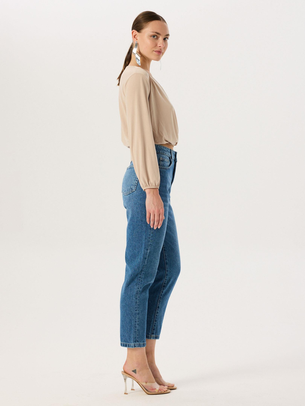 Kruvaze Kapamalı Bluz - Bej