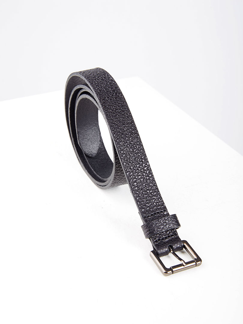 Nikel Kaplama Kare Metal Tokalı İnce Deri Kemer- Siyah