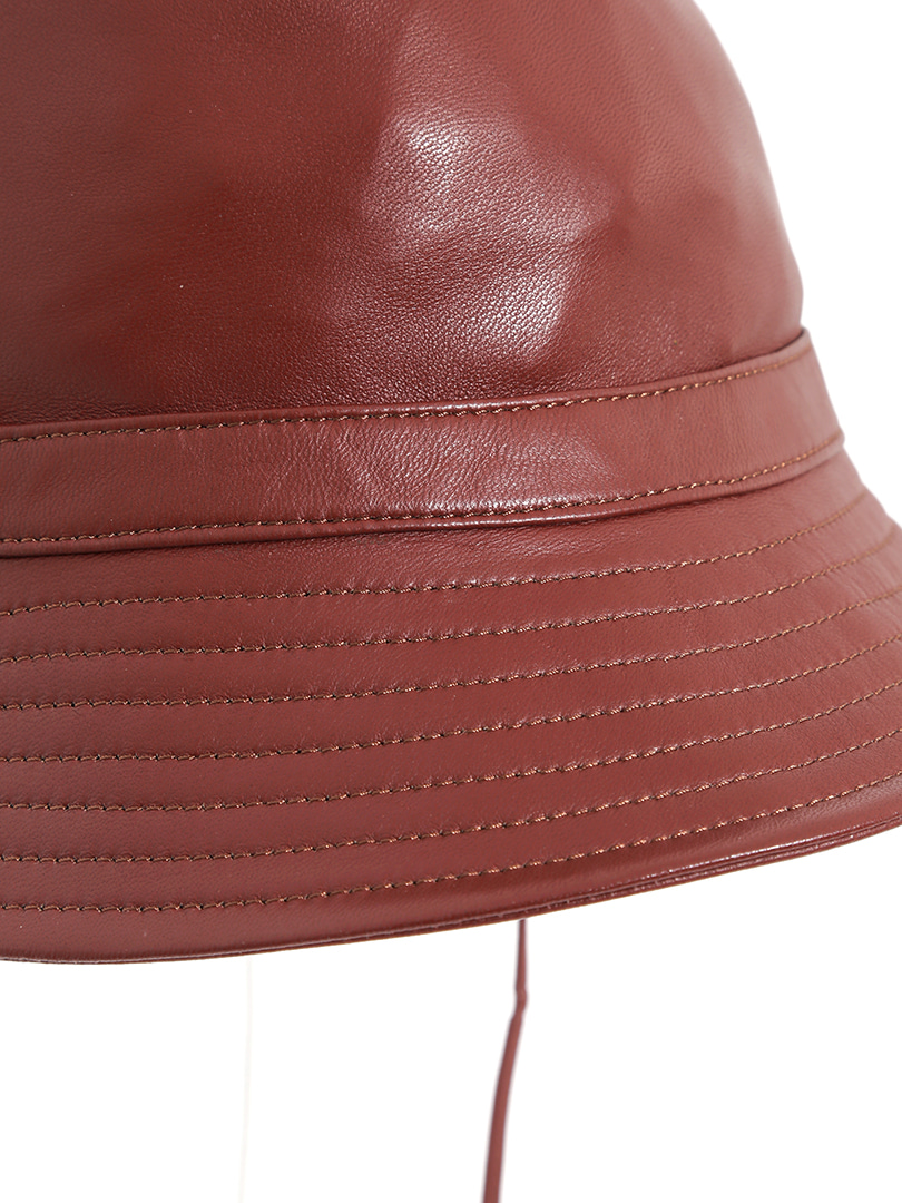 Deri Yuvarlak Şapka - Bordo